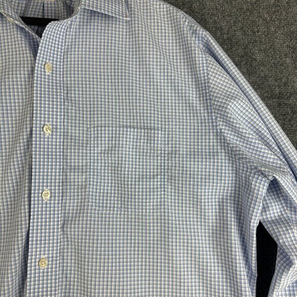 Brooks Brothers Shirt Mens 16.5 Madison Button Up Non Iron Blue White Check Cott - Picture 5 of 9